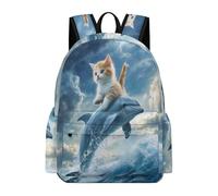 TPISLI Sac À Dos Pour Fille Dauphin Chat Design, Voituretable Vie marine Thème Pour Garçons Primaire De CE1 À CM2, Sac D'école Léger Et Décontracté Idéal L'école Ou Les Voyages