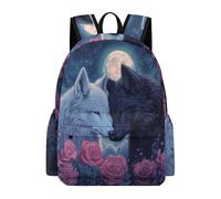 TPISLI Sac à Dos pour Garçons et Filles Loup Animal 8 Ans Cartable Loups Couples Primaire CE2 CM1 Durable Imperméable pour Rentrée Cours Voyage et Randonnée Usage Quotidien