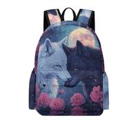TPISLI Sac à Dos pour Garçons et Filles Loup Couples 9-11 Ans Cartable Animal Loup CP CE1 Grand Format Durable pour Cours Randonnée Voyage et Usage Quotidien Rentrée Scolaire