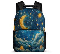 TPISLI Sac à Dos Soleil Étoilé Cm1 Cm2 pour Élèves, Cartable Nuages Lune Sac Scolaire Enfants, Daypack, Dos Rembourré, Poignée Solide, Loisirs Sorties
