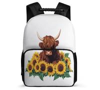 TPISLI Sac à Dos Vache Tournesols pour Élèves 6-11 Ans, Cartable Highland Vache Sac d'École Enfants, Daypack, Promenade Randonnée, Usage Quotidien, Cadeau