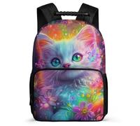 TPISLI Sac d'École Coloré Chat pour Filles 6-10 Ans, Sac à Dos Animal Chaton Cartable Scolaire, Bookbag, Léger Durable, Poches Latérales, Voyage Quotidien