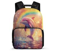 TPISLI Sac d'École Dauphin Arc-en-ciel pour Fille Garçon 7-11 Ans, Sac à Dos Créature Marine Cartable Scolaire, Bookbag, Léger Durable, Poches Latérales, Voyage Quotidien