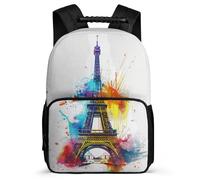 TPISLI Sac d'École Eiffel Tower Motif Enfants 7-11 Ans Cartable Colourful Graffiti pour Garçon Fille CE2 CM1 Backpack, Détails en Feutre Poches Latérales Voyage Quotidien