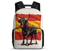 TPISLI Sac d'École Espagnol Corrida pour Élèves 7-12 Ans, Sac à Dos Motif Animal Vache Cartable Scolaire, Daypack, Tissu 1680D, Détails en Feutre, Rentrée Voyage