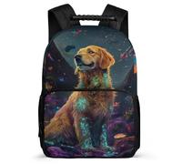 TPISLI Sac d'École Golden Retriever Chiot pour Enfants 7-11 Ans Sac Collège Chien Motif Cours Primaire Backpack, Détails en Feutre Poches Latérales Cadeau de Rentrée