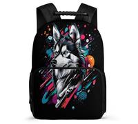 TPISLI Sac d'École Huskie Chien Graffiti pour Garçons Filles CE1 CE2 Sac Collège Chiot Motif 6-10 Ans School Bag, Poignée Solide Poches Latérales Promenade Randonnée
