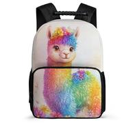 TPISLI Sac d'École Lama Colorful Enfants 7-11 Ans Cartable Animal Alpaga pour Garçon Fille CE2 CM1 Backpack, Détails en Feutre Poches Latérales Voyage Quotidien