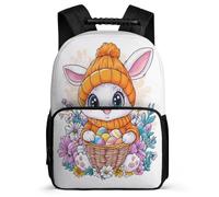 TPISLI Sac d'École Lapin Pâques Thème Enfants 6-10 Ans Cartable Lapin Motif pour Filles Garçons CP CE1 School Bag, Tissu 1680D Léger Durable Rentrée Scolaire