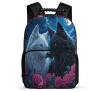 TPISLI Sac d'École Loup Enfants 7-11 Ans Cartable Roses Loups pour Garçon Fille CE2 CM1 Backpack, Détails en Feutre Poches Latérales Voyage Quotidien