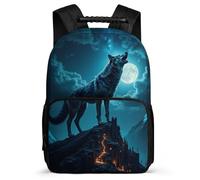 TPISLI Sac d'École Loups Lune Enfants 6-10 Ans Cartable Full Lune Loup pour Filles Garçons CP CE1 School Bag, Tissu 1680D Léger Durable Rentrée Scolaire