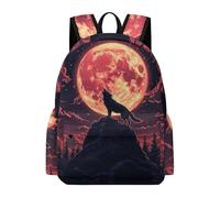 TPISLI Sac d'École Loups Lune Garçon Fille 8-12 Ans Cartable Scolaire Loup Pleine Lune Enfants CM2 11 Ans Cartable Durable Imperméable Cadeau de Rentrée Voyage