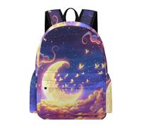 TPISLI Sac d'École Lune Garçon 15 Ans Cartable Scolaire Ciel Étoilé Nuages Élève Fille Collège Sac Collège Léger Imperméable pour Voyage Randonnée et Loisirs Usage Quotidien