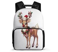 TPISLI Sac d'École Mignon Cerf Motif Enfants 5-10 Ans Cartable Noël Thème pour Garçons Filles École Primaire School Bag, Poignée Solide Détails en Feutre Promenade Randonnée