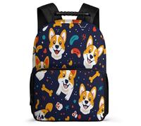 TPISLI Sac d'École Mignon Corgi Chien pour Filles Garçons CP CE1 Sac Scolaire Chiot 8-12 Ans School Bag, Tissu 1680D Poches Latérales Cadeau de Rentrée