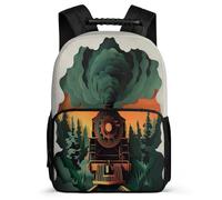 TPISLI Sac d'École Motif Chemin de Fer Train pour Garçon Fille 5-10 Ans, Sac à Dos Thème Dessin Animé Cartable Scolaire, Backpack, Tissu 1680D, Détails en Feutre, Rentrée Voyage