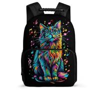 TPISLI Sac d'École Musical Note Chaton pour Fille Garçon 7-11 Ans, Sac à Dos Motif Chat Cartable Scolaire, Bookbag, Léger Durable, Poches Latérales, Voyage Quotidien