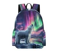 TPISLI Sac d'École Ours Polaire Garçon Fille 12 Ans Sac à Dos Animal et Aurore Élèves Primaire Cartable Durable Grand Format pour Cours Sorties Loisirs, School Backpack Rentrée Scolaire et Cadeau