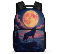 TPISLI Sac d'École Pleine Lune Loups pour Filles 6-10 Ans, Sac à Dos Lune Loup Cartable Scolaire, Bookbag, Léger Durable, Poches Latérales, Voyage Quotidien