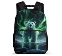 TPISLI Sac d'École Polar Ours Aurora Design CE2 CM1 pour Garçons Filles Sac Collège Animal Imprimé 6-10 Ans Bookbag, Dos Rembourré Détails en Feutre Promenade Randonnée