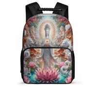 TPISLI Sac Scolaire Buddha Lotus Enfants 5-10 Ans Sac Scolaire Buddhism pour Filles CM1 CM2 Backpack, Poches Latérales Léger Durable Promenade Randonnée