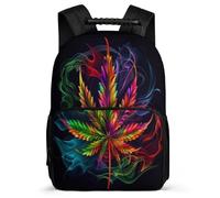 TPISLI Sac Scolaire Canna euilles pour Filles Garçons 7-12 Ans Sac Scolaire Plante Imprimé CE2 CM1 Backpack, Tissu 1680D Détails en Feutre Promenade Randonnée