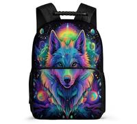 TPISLI Sac Scolaire Colorful Loup CE1 CE2 pour Garçons Filles Cartable Animal Loups 7-12 Ans School Bag, Dos Rembourré Détails en Feutre Cadeau Anniversaire