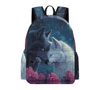 TPISLI Sac Scolaire Loup Garçon Fille 7-10 Ans Cartable Animal Loup Roses CP CE1 Durable Imperméable pour Rentrée Cours Voyage Randonnée Usage Quotidien Rentrée Scolaire