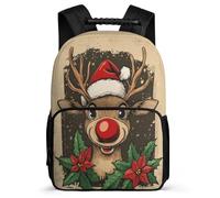 TPISLI Sac Scolaire Mignon Cerf Ce1 Ce2 pour Élèves, Cartable Thème Noël Sac à Dos Enfants, Daypack, Léger Durable, Poches Latérales, Voyage Quotidien
