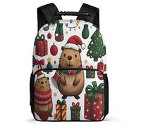 TPISLI Sac Scolaire Noël Enfants 6-10 Ans Cartable Kawaii Capybara pour Élèves Cours Primaire School Bag, Détails en Feutre Tissu 1680D Promenade Randonnée