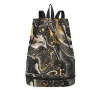 tplaotee A Background Of Swirling Black and Gold Marble Patterns Drawstring Bag Trendy Swimming Drawstring Bag with Wet Dry Compartments Mochila de para hombre