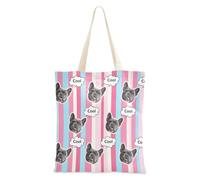 tplaotee Avatars d'animaux de compagnie personnalisés sur des sacs fourre-tout en toile pour femmes Sac fourre-tout en toile Sacs fourre-tout en toile en vrac pour femme Motif rayé droit rose uni et