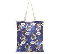 tplaotee Avatars d'animaux de compagnie personnalisés sur sac fourre-tout en toile de taille moyenne, sacs en toile pour femmes, sac fourre-tout en vrac pour les amies, indigo, gloire du matin, fleurs