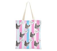 tplaotee Avatars d'animaux de compagnie personnalisés sur toile Sac fourre-tout en toile Sacs fourre-tout en toile pour femmes Totes en vrac pour dames Blanks Rose et Bleu clair Motif à rayures
