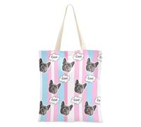 tplaotee Avatars d'animaux de compagnie personnalisés sur toile sacs fourre-tout sac en toile pour femmes sacs en toile en vrac pour femmes motif rayé droit rose uni et bleu clair