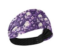 tplaotee Bandeau de yoga extensible violet avec tête de mort et fleur mystérieuse pour un usage quotidien, yoga, basket-ball, lavage du visage