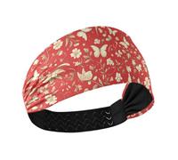tplaotee Bandeau d'entraînement extensible pour femme avec motif papillons et fleurs rouges - Pour entraînement de gym, volley-ball - Pour lavage du visage