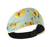 tplaotee Bandeau élastique anti-humidité avec motif papillons jaunes et fond vert clair pour femme pour la gym, le sport, le basket-ball, le volley-ball