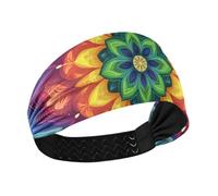 tplaotee Bandeau élastique rafraîchissant pour femme avec motif mandala bohème et fleurs arc-en-ciel pour un usage quotidien, l'entraînement, le football, la randonnée