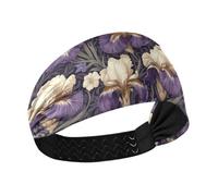 tplaotee Bandeau vintage avec fleurs d'iris violettes et blanches antidérapantes pour femme - Tête extensible pour un usage quotidien - Sports athlétiques - Lavage du visage