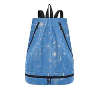 tplaotee Cartoon Religion Moon Star Blue Drawstring Sport Bags Trendy Swimming String Bag with Wet Dry Compartiments Mochilas para viajar en avion