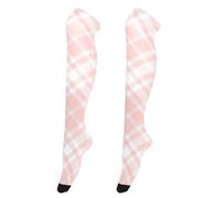 tplaotee Chaussettes hautes extensibles pour femme - Pour le bureau - Chaussettes hautes au-dessus du genou - Pour mariage - Rose chair - Motif damier