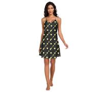 tplaotee Chemise de nuit en satin avec motif flèche dorée et cœur noir pour femme - Lingerie confortable à col en V - Vêtement de nuit court - Robe de nuit mignonne pour femme - Taille L