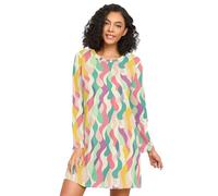 tplaotee Chemise de nuit moderne en modal abstrait coloré artistique - Pyjama à manches longues - Robe de nuit décontractée à imprimé pour filles et femmes - Taille XL