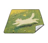 tplaotee Couverture d'extérieur imperméable motif chaton blanc dessin animé mignon blanc résistant à l'eau Camping Party Tapis de jeu pour les personnes en plein air Couples Cadeau cobija para el