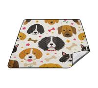 tplaotee Couverture imperméable avec têtes de chien et os de dessin animé - Couverture de camping imperméable et pliable pour adultes - Cadeau de printemps pour pique-nique