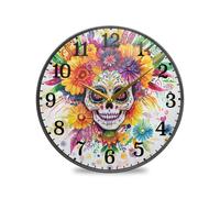 tplaotee Dia De Los Muertos Horloge murale ronde en acrylique Motif tête de mort mexicaine 30 cm