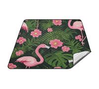 tplaotee Ensemble de panier de pique-nique étanche avec flamants roses tropicaux et feuilles de palmier - Couverture de pique-nique portable pour l'extérieur - Pour pique-nique