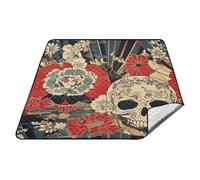 tplaotee Grand panier de pique-nique imperméable motif crâne rouge motif tête de mort grande herbe plage pique-nique pour famille couple cadeau manta imperméable para pique-nique