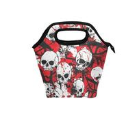 tplaotee Grand sac à déjeuner avec poignée incurvée rigide pour homme, mini sac isotherme étanche pour randonnée, université, tête de mort, rouge terrible